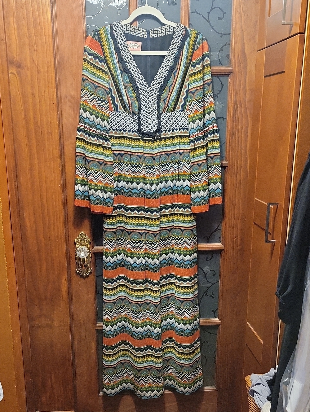 Phoebe Couture Orange, Green & Black Patterned Maxi Dress